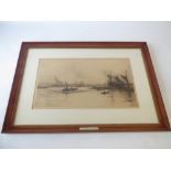 W.L.Wyllie 'The Lower Pool Wapping' black and white etching, signed in pencil in the margin 30cm x