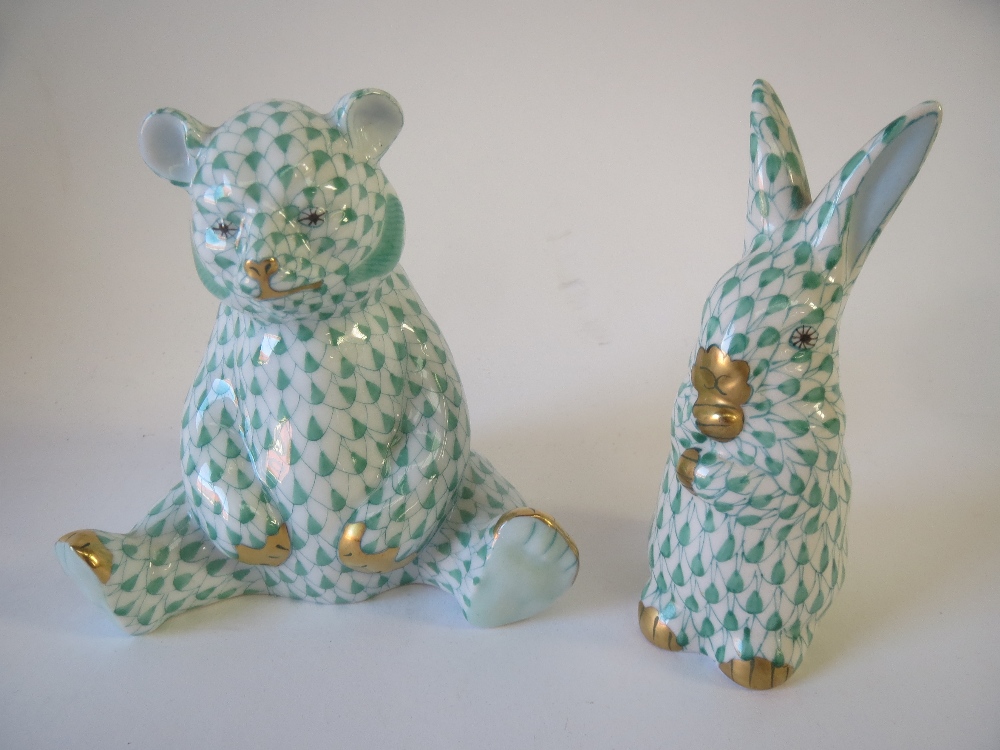 Herend figures of a bear and a hare