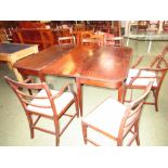 A late George III mahogany 'D' end dining table with extra leaf 171cm  fully extended and a set of