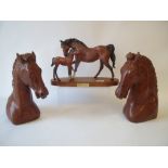 Beswick 'Spirit of Affection', matt finish, and two composition horse head book ends