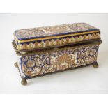 Continental earthenware gilt metal mounted casket, decorated in blue and yellow glaze -