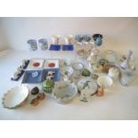 Large qty of decorative china objects including pairs of dishes, ashtrays, pots, vases etc