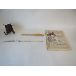 Coat hook in the form of wild boar.  Blind stick pointer, ivorine letter opener,   Sporting