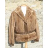 Ladies vintage light brown and leather waist length fur jacket