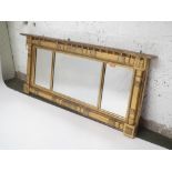 Good quality giltwood over mantel mirror with three sections flanked by columns and finials and on