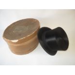 Gentleman's black silk Top hat by Christy's of London with cardboard hat box, size approx 7 1/4,