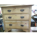 Antique pine chest of 3 graduated drawers and pine wall shelf 78cm H x 82cm L, 60cm H x 82cm L