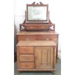Edwardian oak dressing table of two short and two long drawers with mirror above 150Hx106L and