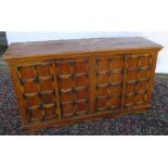 Teak and metal bound cabinet, plus matching cupboard (cut at back)