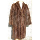 Ladies vintage 3/4 length dark brown and black stripe and fur coat