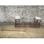 Oak barley twist club fender of 2 bergere seats 140cm L and a Regency pierced brass fire fender