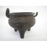 Chinese bronze censor (possibly C15th/C16th) with engraved and Greek Key decoration , the