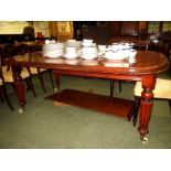 Victorian mahogany D end extending dining table with reeded tapered legs to ceramic castors 224cm