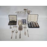 Qty of mixed silver spoons, butter knives, christening mug etc 15ozt