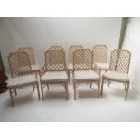 Hand carved Italian/dining room chairs with lattice backs (six and two) all with cushions