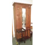 Edwardian walnut single door wardrobe 101 W, 3 shelf rack, 2 occasional tables