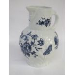 First Period Worcester Cabbage leaf moulded mask head jug blue crescent mark to base, 29cm high