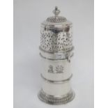 William and Mary style hallmarked silver lighthouse caster with pierced bayonet cover by Henry