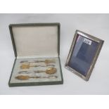 French silver and gilt serving set in fitted case and hallmarked silver photo frame