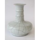 Oriental crackleware white squat shaped narrow neck vase, 17cm H generally sound, no obvious signs