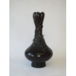 Oriental bronze gourd shaped vase with three toed dragon applied decoration to the neck ,