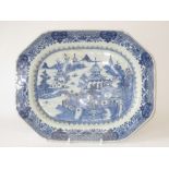 C19th Chinese porcelain canted rectangular plate in underglaze blue 37H 37cm wide, 29.5cm deep,