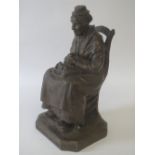 Angelika Faure (1864-1951)Dantzig "Dentellier du puy" bronze group of an old lady seated in a chair,