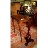 Early C20th walnut card table on slender cabriole legs 69cm wide, and a hardwood pole screen with
