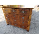 Biedermeier style secretaire chest of 4 long drawers with brass handles 133 L x 103 H