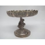 Chinese silver pedestal dish with embossed dragon decoration 13ozt