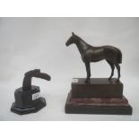 Bronze figure of a Hunter by Andre on a marble base and car mascot