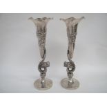 Pair Chinese silver vases with embossed dragon decoration 23cm high