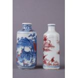 Two C19th Chinese porcelain snuff bottles, the underglaze red and blue bottle painted with a herd of