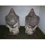 Pair weathered marble urns in Regency style 60cm high x 20cm long