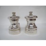 Pair Hallmarked silver pepper grinders by W.E.V of London
