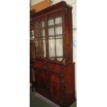 Victorian glazed fronted mahogany display case on cabinet (marriage) 210Hx107L