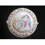 Chinese famille rose warming dish with figure on horseback and attendant courtiers before a lady