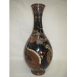 Large Chinese cloisonné baluster shaped vase with mythical dragon on black ground, 63cm high, modern