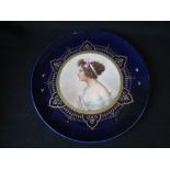 Late C19th Vienna porcelain cabinet plate painted a lady with pink bow, head and shoulder in profile