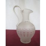 Frost glass wine jug with wheel etched decoration and clear glass hands