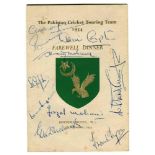 ‘The Pakistan Cricket Touring Team Farewell Dinner 1954’. Official menu for the Dinner held on the