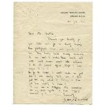 J.M. Barrie. Author of Peter Pan and the Founder of the Allahakbarries C.C. Handwritten one page
