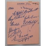 Everton F.C. 1948/49. Album page signed in ink by twelve members of the team. Signatures include