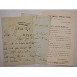 West Kent Cricket Club. Two handwritten letter from Club secretary, A. Norman to a P.A. Robson