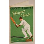 ‘Players Please’. Cricket Fixtures 1938. Small fixture booklet for the 1938 season. Attractive