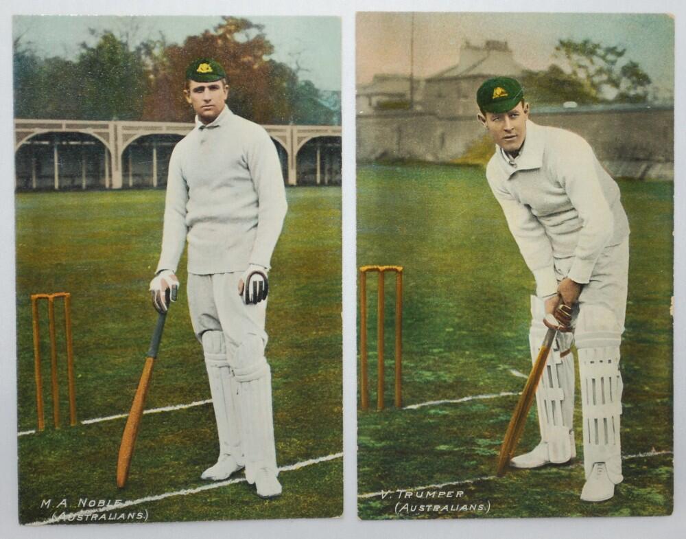 Victor Trumper & Monty Noble. Two excellent colour postcards of Australian cricketers Trumper and