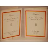 Australian tours of England 1956 & 1961. Two official M.C.C. dinner menus held at Lord’s for the