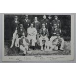 England 1907. Mono postcard of the England team, standing and seated in rows, wearing blazers. R.