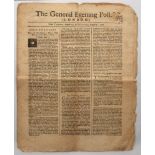 ‘The General Evening Post (London)‘. Early and original ‘tabloid’ size four page newspaper for