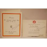 Australian tour of England 1964. Official invitation to Alan Connolly and menu for the M.C.C. Dinner